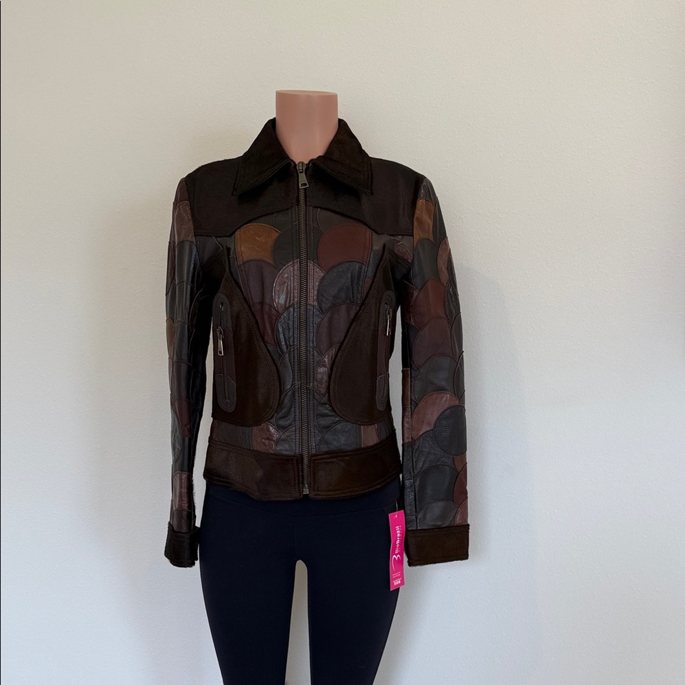 Dolce & Gabbana Multicolor Leather Jacket brown patches excellent condition